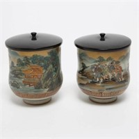 Japanese Satsuma Porcelain Jars w. Gilt Landscapes