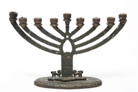 Judaica Hanukkah Menorah, Israeli, Patinated Brass