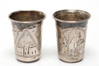 Russian Silver Shot Cups, Antique Chased Pair