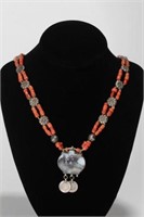 Iranian Coral, Agate & Silver Necklace, Vintage