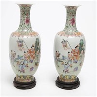 Chinese Famille Rose Export Porcelain Vases, Pair