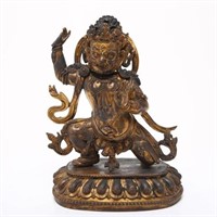 Tibetan Gilt Bronze Figure of Wrathful Vajrapani
