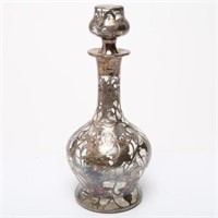 Silver Overlay Glass Decanter, Antique