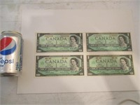 4 billet de $1 Canada 1967 non-circulé