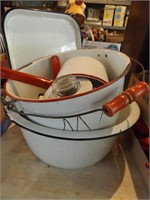 ENAMELWARE COFFEE POT, KETTLES & OTHER PIECES