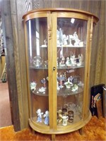 WOODEN CHINA CABINET WITH CURVED GLASS