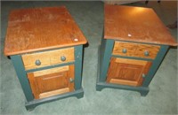 Pair of Oak Top End Tables with Single Drawers