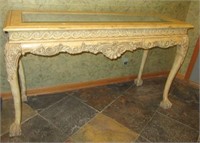 Ornate Sofa/Entry Table with Beveled Glass Top &