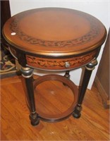 Round End Table with Single Drawer & Stencil