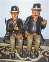 Laurel & Hardy Statue Display on Bench. Measures