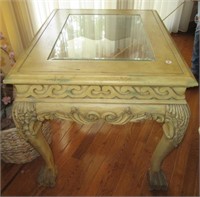 Ornate End Table with Beveled Glass Top & Claw