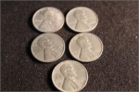 Lot of 5 1943 Steel Pennies