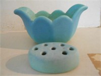 2 3/4"Tall 2 Piece Blue Pottery Item