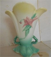 9"Tall Pottery Vase Yellow White Pink and Green
