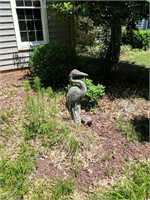 Cement Bird Figure And Turtle In Front Flower Bed