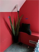 Floor Lamp Artificial Plant And Pillow Back