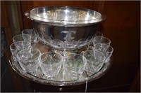 Silver Plated Monogrammed Punchbowl & Tray w/