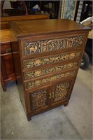 Intricately Carved Lined Flatware Cabinet