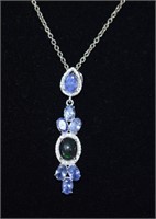 Sterling Silver Necklace w/Tanzanite & Black Opals