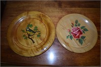 Two Vtg Hand Painted German Folk Art Wooden Plates