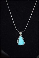 Sterling Silver Necklace w/ Turquoise Pendant