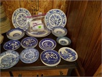 Large Lot of Vintage Blue White Stoneware China