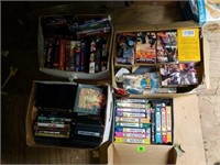 4 boxes of DVDs, VHS, Books