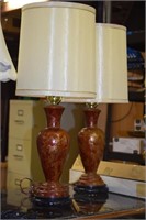 Pair of Oriental Style Table Lamps w/ Wooden