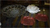Glass Egg Plate, Two Vtg Lacquer Ware Ashtrays,