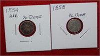 1854 w/ Arrow and 1858 Half Dimes
