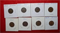 (8) Indian Head Pennies, 1900 to 1907