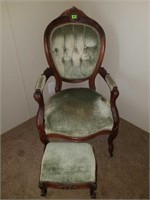 Victorian style chair with foot stool
