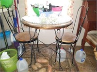 Very Nice Wooden Parlor Table and 4 Iron Chairs
