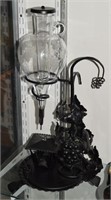 German Crystal Wine Decanter w/ Ornate Iron Stand