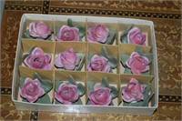 Set of 12 Vtg Hand Glazed Dresden Rose Place Card