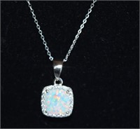 Sterling Silver Necklace w/ Opal & CZ