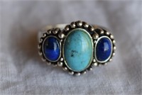 Sterling Silver Ring w/ Turquoise & Lapis