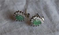 Sterling Silver Stud Earrings w/ Emeralds & CZ