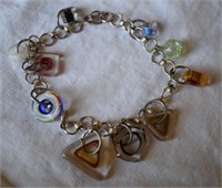 Sterling Silver Bracelet w/ Hand Made Glass Beads