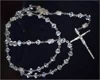 Vtg "Creed" Sterling Silver & Crystal Rosary