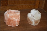 Two Himalayan Salt Rock Tea Light Holders