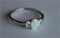Sterling Silver Ring w/ Opal & CZ
