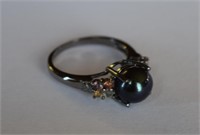 Sterling Silver Ring w/ Pearl & Colorful Sapphires