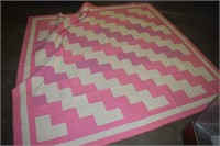 Antique Hand Stitched Pink & White Quilt