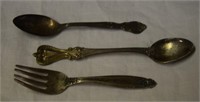 Vtg Child's Sterling Silver Spoons & Fork