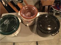 2 Crock Pots & Enamelware Double Boiler