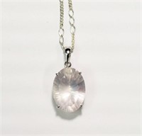 STERLING SILVER LARGE ROSE QUARTZ PENDANT WITH