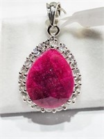 STERLING SILVER LARGE RUBY (8CT) AND 24 WHITE