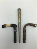 Three antique Cane handles
