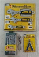 NIB Tool Shop  Adj. wrenches, Socket set & Knife